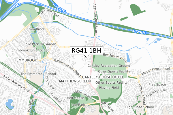 RG41 1BH map - small scale - OS Open Zoomstack (Ordnance Survey)