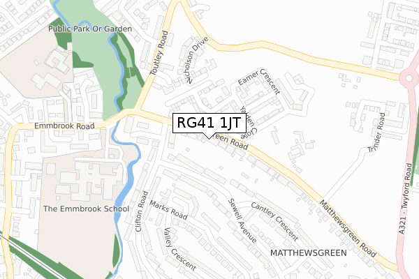 RG41 1JT map - large scale - OS Open Zoomstack (Ordnance Survey)