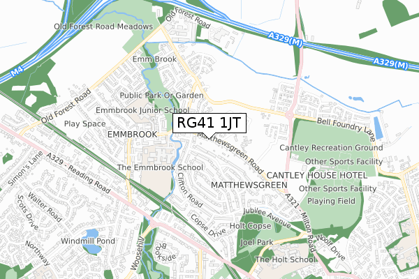 RG41 1JT map - small scale - OS Open Zoomstack (Ordnance Survey)