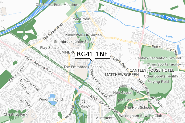 RG41 1NF map - small scale - OS Open Zoomstack (Ordnance Survey)