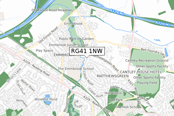 RG41 1NW map - small scale - OS Open Zoomstack (Ordnance Survey)