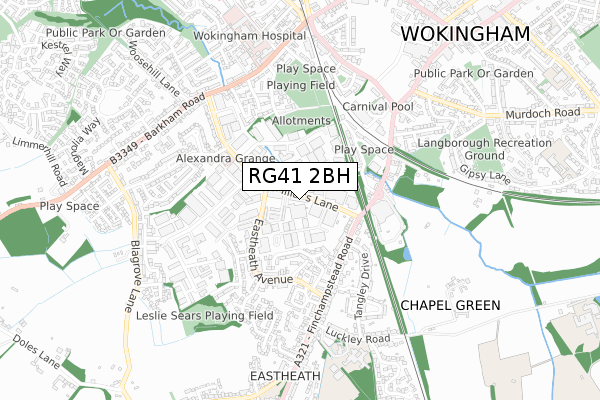 RG41 2BH map - small scale - OS Open Zoomstack (Ordnance Survey)