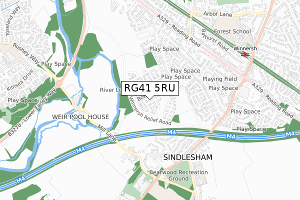 RG41 5RU map - small scale - OS Open Zoomstack (Ordnance Survey)