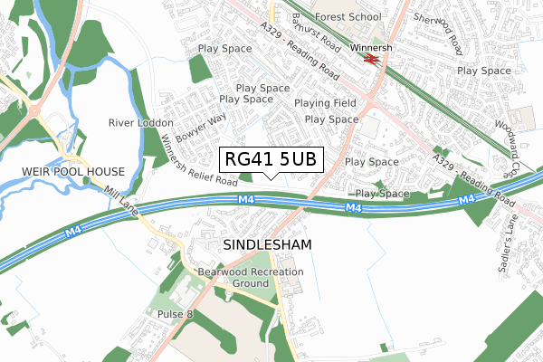 RG41 5UB map - small scale - OS Open Zoomstack (Ordnance Survey)