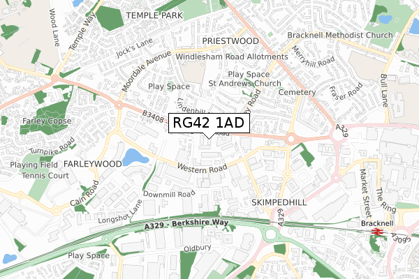 RG42 1AD map - small scale - OS Open Zoomstack (Ordnance Survey)