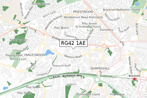 RG42 1AE map - small scale - OS Open Zoomstack (Ordnance Survey)