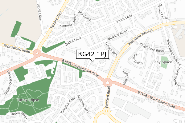 RG42 1PJ map - large scale - OS Open Zoomstack (Ordnance Survey)