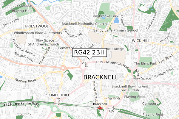 RG42 2BH map - small scale - OS Open Zoomstack (Ordnance Survey)