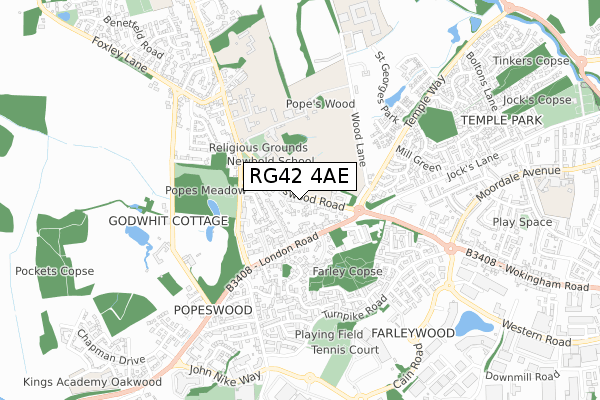 RG42 4AE map - small scale - OS Open Zoomstack (Ordnance Survey)