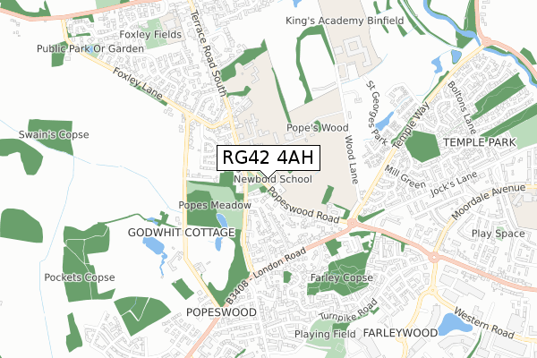 RG42 4AH map - small scale - OS Open Zoomstack (Ordnance Survey)