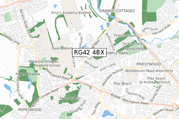 RG42 4BX map - small scale - OS Open Zoomstack (Ordnance Survey)