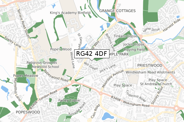 RG42 4DF map - small scale - OS Open Zoomstack (Ordnance Survey)