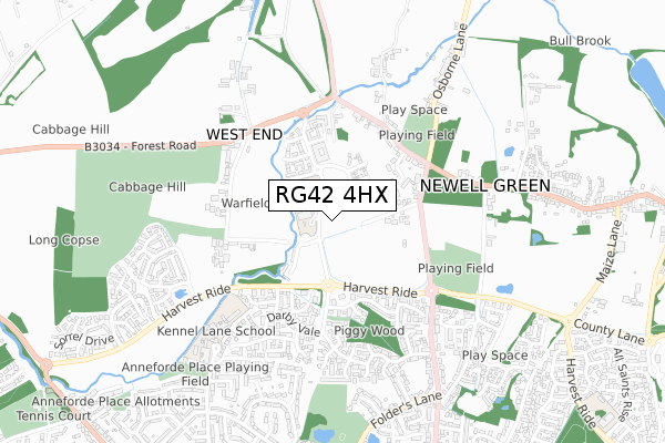 RG42 4HX map - small scale - OS Open Zoomstack (Ordnance Survey)