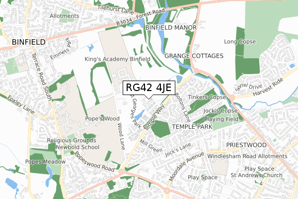 RG42 4JE map - small scale - OS Open Zoomstack (Ordnance Survey)