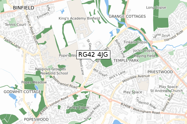 RG42 4JG map - small scale - OS Open Zoomstack (Ordnance Survey)