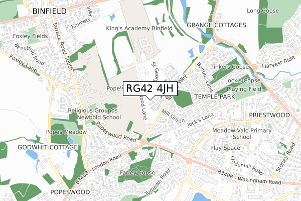 RG42 4JH map - small scale - OS Open Zoomstack (Ordnance Survey)