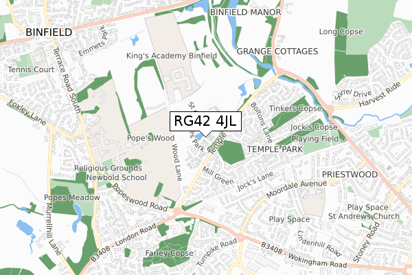 RG42 4JL map - small scale - OS Open Zoomstack (Ordnance Survey)