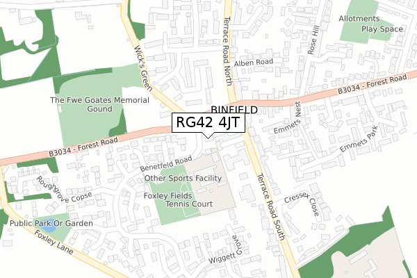 RG42 4JT map - large scale - OS Open Zoomstack (Ordnance Survey)