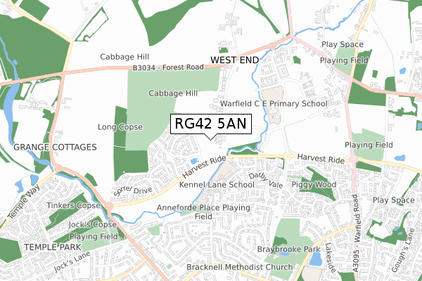 RG42 5AN map - small scale - OS Open Zoomstack (Ordnance Survey)