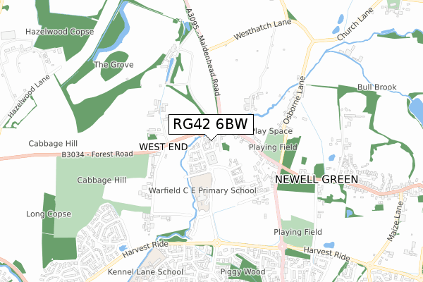 RG42 6BW map - small scale - OS Open Zoomstack (Ordnance Survey)