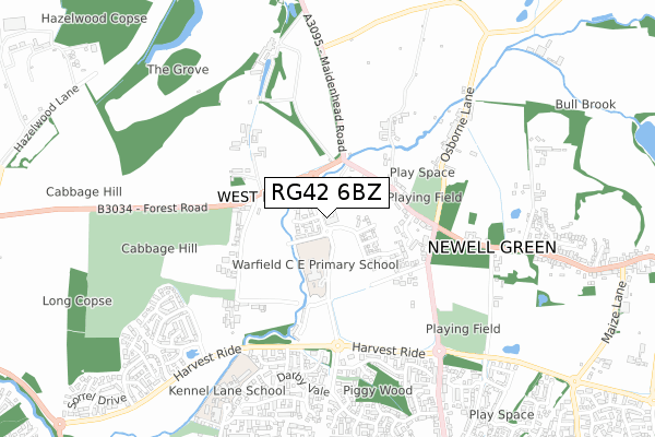 RG42 6BZ map - small scale - OS Open Zoomstack (Ordnance Survey)