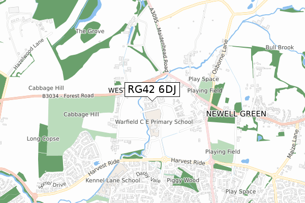 RG42 6DJ map - small scale - OS Open Zoomstack (Ordnance Survey)