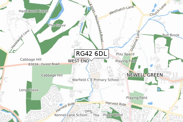 RG42 6DL map - small scale - OS Open Zoomstack (Ordnance Survey)