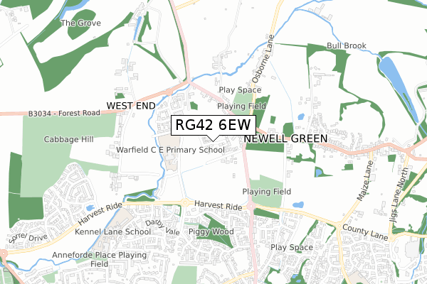 RG42 6EW map - small scale - OS Open Zoomstack (Ordnance Survey)