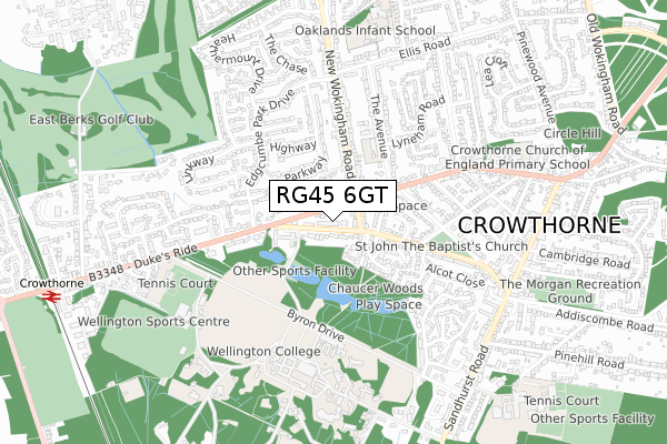 RG45 6GT map - small scale - OS Open Zoomstack (Ordnance Survey)