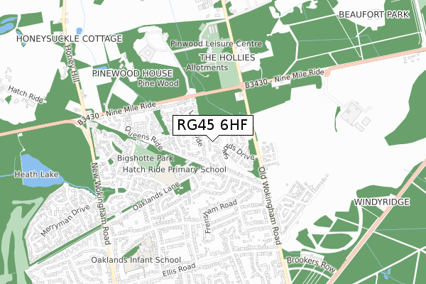 RG45 6HF map - small scale - OS Open Zoomstack (Ordnance Survey)