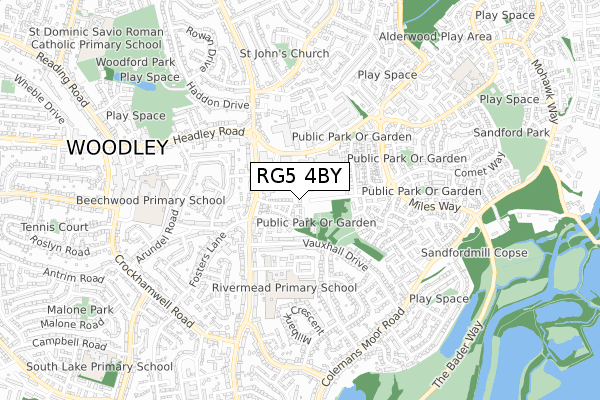 RG5 4BY map - small scale - OS Open Zoomstack (Ordnance Survey)