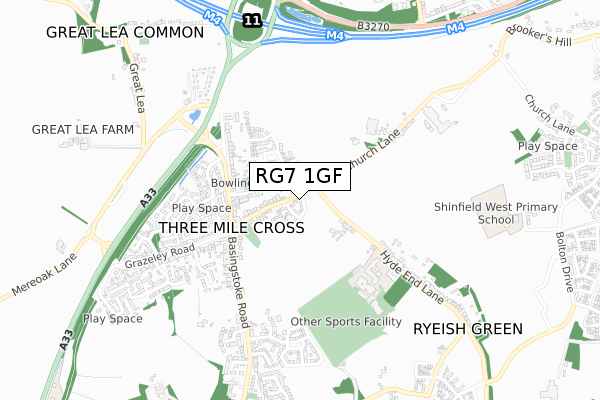 RG7 1GF map - small scale - OS Open Zoomstack (Ordnance Survey)