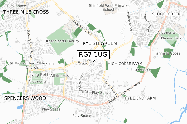 RG7 1UG map - small scale - OS Open Zoomstack (Ordnance Survey)