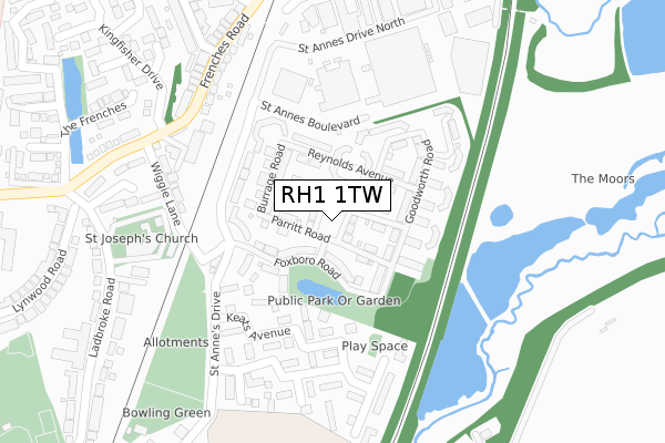 RH1 1TW map - large scale - OS Open Zoomstack (Ordnance Survey)