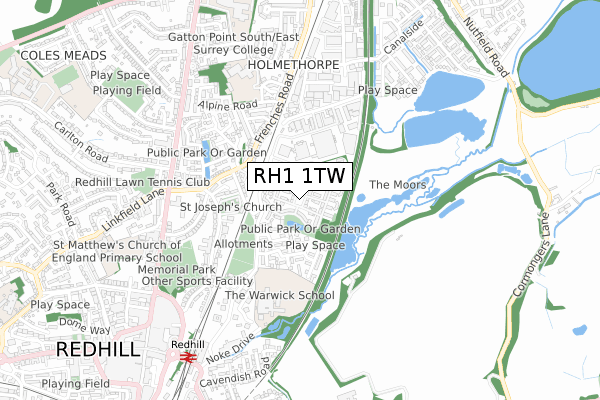 RH1 1TW map - small scale - OS Open Zoomstack (Ordnance Survey)