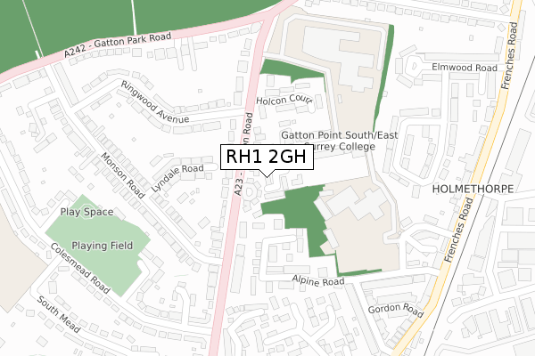 RH1 2GH map - large scale - OS Open Zoomstack (Ordnance Survey)