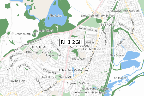 RH1 2GH map - small scale - OS Open Zoomstack (Ordnance Survey)