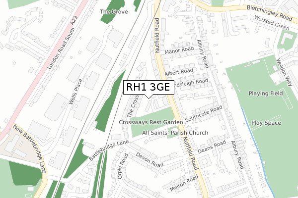 RH1 3GE map - large scale - OS Open Zoomstack (Ordnance Survey)