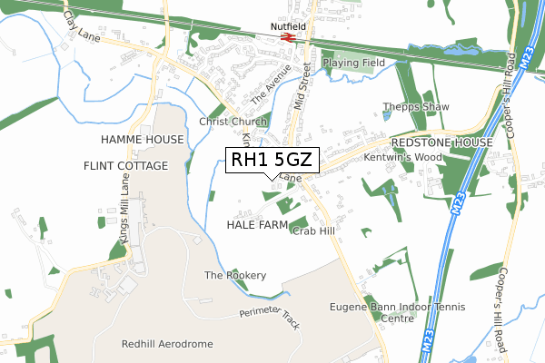 RH1 5GZ map - small scale - OS Open Zoomstack (Ordnance Survey)