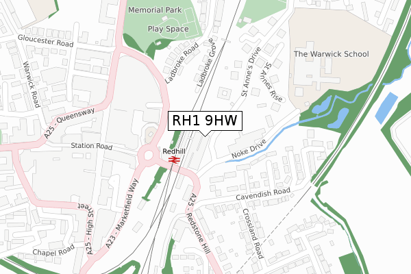 RH1 9HW map - large scale - OS Open Zoomstack (Ordnance Survey)