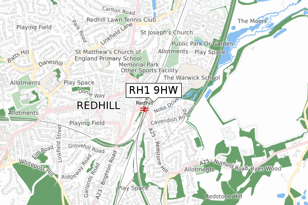 RH1 9HW map - small scale - OS Open Zoomstack (Ordnance Survey)