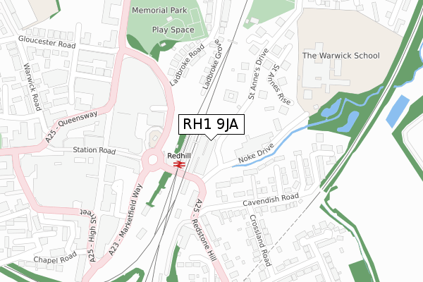 RH1 9JA map - large scale - OS Open Zoomstack (Ordnance Survey)