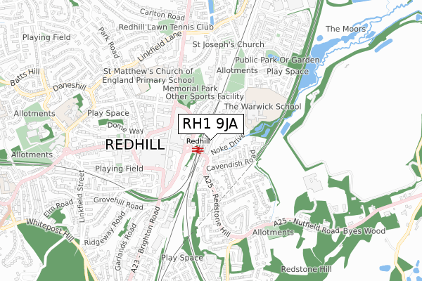 RH1 9JA map - small scale - OS Open Zoomstack (Ordnance Survey)