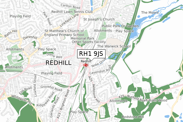 RH1 9JS map - small scale - OS Open Zoomstack (Ordnance Survey)