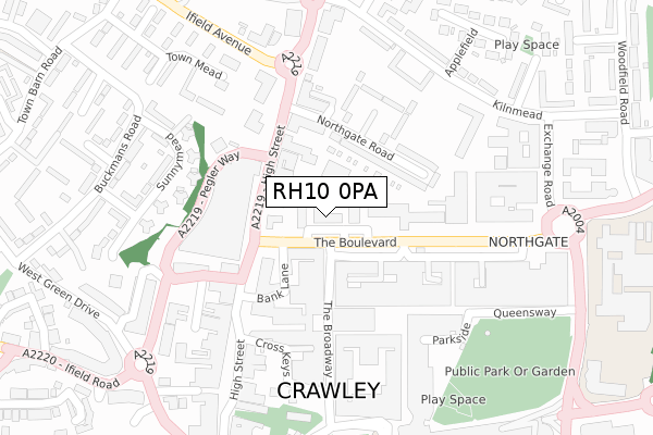 RH10 0PA map - large scale - OS Open Zoomstack (Ordnance Survey)