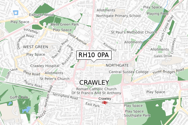 RH10 0PA map - small scale - OS Open Zoomstack (Ordnance Survey)