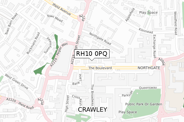 RH10 0PQ map - large scale - OS Open Zoomstack (Ordnance Survey)