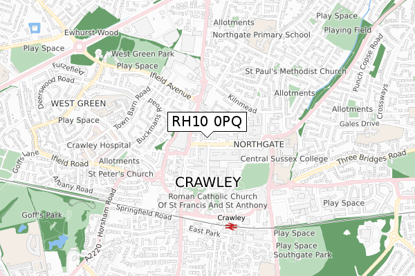 RH10 0PQ map - small scale - OS Open Zoomstack (Ordnance Survey)