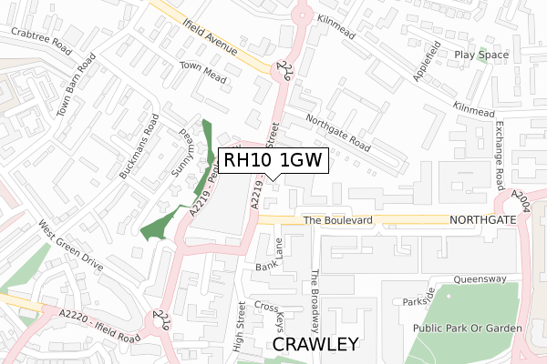 RH10 1GW map - large scale - OS Open Zoomstack (Ordnance Survey)