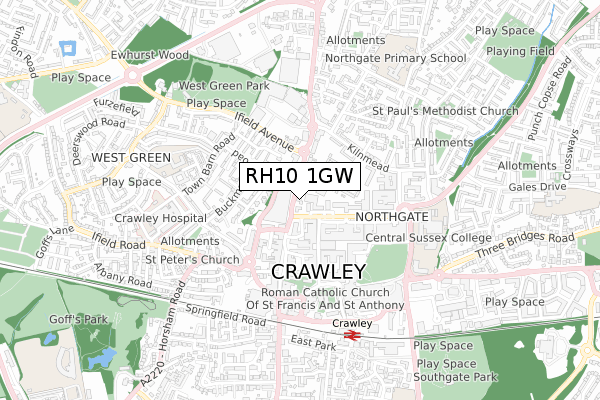 RH10 1GW map - small scale - OS Open Zoomstack (Ordnance Survey)